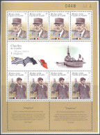URUGUAY,2014, MNH, CHARLES DE GAULLE, VISIT TO URUGUAY, FLAGS, SHIPS, SHEETLET OF 8VALUES, - De Gaulle (Generale)