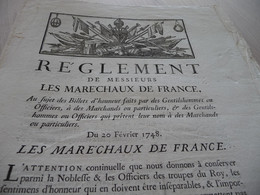 Règlement De Messieurs Les Maréchaux De France  Billets D'Honneur 20/02/1748 - Gesetze & Erlasse