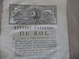 Lettres Patente Du Roi 14/10/1790 Soumissions Des Municipalités Pour L'acquisition Des Domaines - Decretos & Leyes