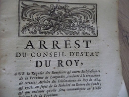 Arrest Conseil D'état Du Roi 14/10/1727 Requête Des Bénéficier Et Autres Ecclésiastiques Du Languedoc .... - Décrets & Lois