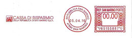 SAN MARINO - 2016 CASSA DI RISPARMIO SAN MARINO - Ema Affrancatura Mecc. Rossa Red Meter Su Busta Non Viaggiata - 1984 - Covers & Documents