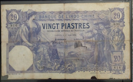 French Indochina Indochine Vietnam Viet Nam Laos Cambodia 20 Piastres VF Banknote Note 1920 - Pick # 41 / 2 Photos - Indochine
