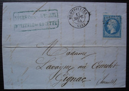 Montpellier Et Cette Nègre Cousins & Michel, Lettre Pour Gignac, Cad De Montpellier 1864 - 1849-1876: Periodo Clásico