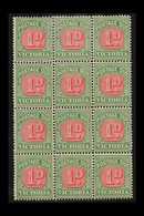 VICTORIA POSTAGE DUE 1895-6 1d Pale Scarlet & Yellow-green, BLOCK OF TWELVE (3x4), SG D12a, Never Hinged Mint, Few Minor - Andere & Zonder Classificatie