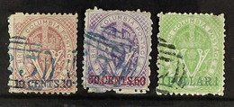 1869 Perf. 12½ 10c Lake, 50c Mauve And $1 Green, SG 24, 26/27, Attractive Used Examples, Usual Rough Or Irregular Perfor - Andere & Zonder Classificatie