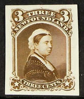 1868-73 3c Queen Victoria IMPERF PLATE PROOF Printed In Brown On India Paper, Unitrade 33 TCvi (or As SG 36), Very Fine. - Andere & Zonder Classificatie