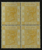 1900-01 5c Yellow, Wmk Crown CA, BLOCK OF FOUR, SG 58, Very Fine Mint, Light Vertical Crease On Right Hand Pair. For Mor - Andere & Zonder Classificatie