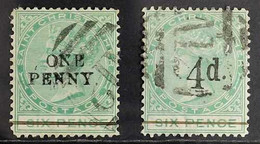 1886 1d On 4d Green Plus 4d On 6d Green, SG 24/25, Fine Used. (2 Stamps) For More Images, Please Visit Http://www.sandaf - St.Christopher, Nevis En Anguilla (...-1980)