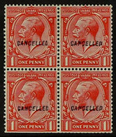 1924-26 1d Scarlet With "CANCELLED" Overprint Type 28, SG Spec N34x, Fine Mint BLOCK Of 4, Trimmed Perfs At Bottom, Very - Zonder Classificatie