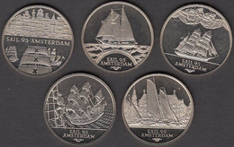 Nederland Set Penningen (5) Sail Amsterdam 1995 2 Ecu UNC - Souvenirmunten (elongated Coins)