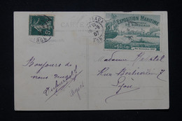 FRANCE - Vignette De L 'Exposition Maritime Internationale De Bordeaux En 1907 Sur Carte Postale Pour Lyon - L 89595 - Lettres & Documents