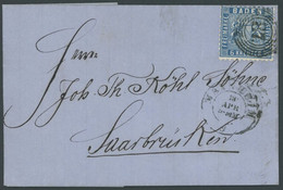 BADEN 14b BRIEF, 1863, 6 Kr. Preußischblau, Kleiner Prachtbrief Von 87 (MANNHEIM) Nach Saarbrücken - Otros & Sin Clasificación