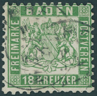 BADEN 21a O, 1862, 18 Kr. Grün, K2 MANNHEIM, Leichte Waagerechte Bugspur Sonst Pracht, Kurzbefund Stegmüller, Mi. 700.- - Otros & Sin Clasificación