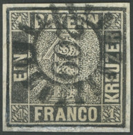 BAYERN 1IIa O, 1850, 1 Kr. Schwarzgrau, Platte 2, MR-Stempel 209, Stark Repariert, Gepr. Schmitt, Mi. (3500.-) - Otros & Sin Clasificación