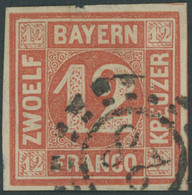 BAYERN 6 O, 1850, 12 Kr. Rot, Offener MR-Stempel 28, Pracht, Mi. 180.- - Otros & Sin Clasificación