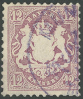 BAYERN 26Y O, 1870, 12 Kr. Dunkelbraunpurpur, Wz. Weite Rauten, Feinst (diverse Mängel), Gepr. Bühler, Mi. (6000.-) - Otros & Sin Clasificación