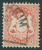 BAYERN 27Xb O, 1870, 18 Kr. Dunkelziegelrot, Wz. Enge Rauten, Kabinett, Gepr. Brettl, Mi. (240.-) - Otros & Sin Clasificación