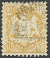 BAYERN 29Xb O, 1873, 10 Kr. Dunkelgelb, Wz. Enge Rauten, Feinst (2 Büge), Gepr. Sem, Mi. 500.- - Otros & Sin Clasificación