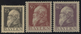 BAYERN 80,83,85I *, 1911, 25, 50 Und 80 Pf. Luitpold, Type I, Falzrest, 3 Prachtwerte, Mi. 103.- - Otros & Sin Clasificación