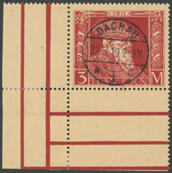 BAYERN 88II O, 1911, 3 M. Luitpold, Type II, Linke Untere Bogenecke, Stempel DACHAU, Pracht - Otros & Sin Clasificación