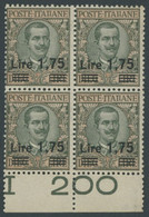 ITALIEN 221 VB **, 1925, 1.75 L. Auf 10 L. Oliv/rosa Im Unterrandviererblock, Postfrisch, Pracht, Mi. (160.-) - Sin Clasificación