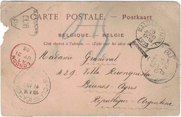 Belgique - Carte Postale Pour L'Argentine (Buenos Ayres) En Transit Par Londres - Diverses Taxes - 1903 - Autres & Non Classés