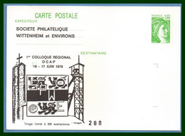 Entier Cp Repiqué Neuf  WITTENHEIM 1979 Colloque Régional - Wittenheim