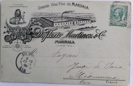 C. P. A. : Sicilia : Grands Vins Fins De MARSALA, D. Florio Martinez, Timbre En 1909 - Marsala