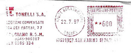 SAN MARINO - 1997 IT TONELLI Legnami - Ema Affrancatura Meccanica Rossa Red Meter Su Busta Viaggiata - 2001 - Lettres & Documents