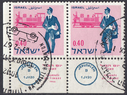 ISRAELE - 1966 - Coppia Di Yvert 328 Usati, Uniti Fra Loro, Con Tab E Margine Di Foglio. - Used Stamps (with Tabs)