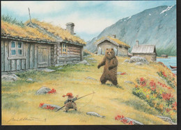 Elf - Gnome - Brownie Was Fishing A Salmon And Meeting A Bear - Kjell E. Midthun - Andere