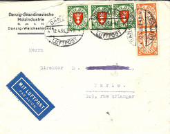 1935 - DANZIG - Airplane Cover  Nice  Franking   1 M  To Paris - Lettres & Documents