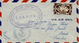 1947- Env. Par Avion T.R.A.P.A.S. Affr. 10 F Oceanie Seul ( En F.M. ) Avec Cachet Bleu Marine" Ets Français De L'Océanie - Storia Postale