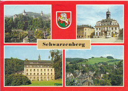 AK DDR Schwarzenberg 1987 MBK Rathaus Schloss Kirche Wappen - Bild Und Heimat Reichenbach - Schwarzenberg (Erzgeb.)