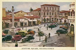 Nicosia Cyprus Ataturk Square . Old Cars  . Advert Coca Cola  . P. Used Stamp Nicosia 1957 To Sweden Pandelires - Chypre