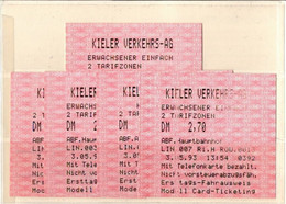! 1993 Lot Von 5 Fahrscheinen Der Kieler Verkehrs AG Modell Card Ticketing Mit Telefonkarte Bezahlt - Europe