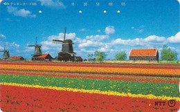 Télécarte JAPON / NTT 111-058 B - MOULIN & Fleur Champ De Tulipes  TBE - MILL & TULIP JAPAN Phonecard -  MÜHLE  - 154 - Paysages