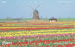 Télécarte JAPON / NTT 251-359 A - MOULIN & Fleur Champ De Tulipes - MILL & Flower JAPAN Phonecard -  MÜHLE  - 157 - Paysages