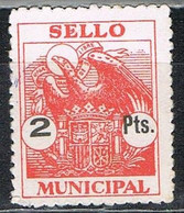 Sello Viñeta Municipal Ambito General 2 Pts, Ayuntamiento, Epoca Franquista ** - Fiscales