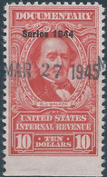 Stati Uniti D'america,United States,U.S.A,1944 Inter.Revenue Stamp DOCUMENTARY $10 Part Imperf, Used 1945 - Steuermarken