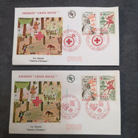 FRANCE FDC Lot 2 Enveloppes Croix Rouge Les Saisons Dessins D'Enfants 1975 1er Jour - Collection Timbre Poste - 1970-1979