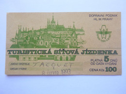 Ticket De Bus Pour Plusieurs Jours - Prague - Turisticka Sitova Jizdenka - (Attention : Trace De Charnière Au Dos) - Europe