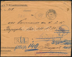 1916 Ajánlott Tábori Posta Levél "K.u.k. 7. Armeekommando" + "FP 206" - Other & Unclassified