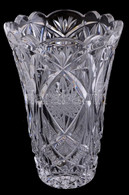 Ólomkristály üveg Váza, Apró Kopásnyomokkal, M: 19,5 Cm, D: 13 Cm - Vidrio & Cristal