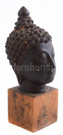 Bronz Buddha Fej, Fa Talapzaton. 17 Cm - Autres & Non Classés