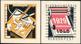 1929 Kaesz Gyula (1897-1967): Boldog új évet! 2 Db Plakát, 14x13 Cm - Altri & Non Classificati