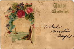 T4 1899 Aradi üdvözlet, Dombornyomott Virágos Litho üdvözlőlap / Greetings From Arad! Emb. Floral Litho Greeting Card (E - Non Classificati