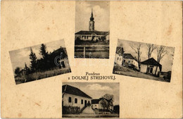 T2/T3 1931 Alsósztregova, Dolná Strehová; Evangélikus Templom, Fő Utca, üzlet. Jozef Leichtag Kiadása / Lutheran Church, - Zonder Classificatie