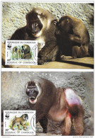 Delcampe - 60 - 14/15 - 4 Cartes Maximale WWF Cameroun "singes" 1988 - Singes
