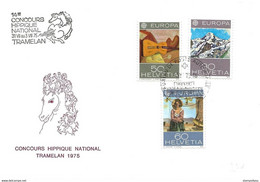 257 - 29 - Enveloppe Avec Oblit Spéciale "14e Concours Hippique Tramelan 1975-d'après Dessin Erni - Marcophilie